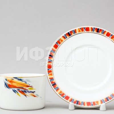 Чашка с блюдцем чайная ф. Премиум рис. Огненный цветок №2
