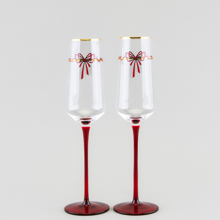 Набор из 2 бокалов для шампанского 250 мл рис. Календа красная ножка