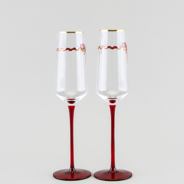 Набор из 2 бокалов для шампанского 250 мл рис. Календа красная ножка