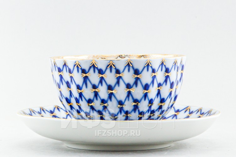 Чашка с блюдцем чайная ф. Тюльпан рис. Кобальтовая сетка в подарочной упаковке 