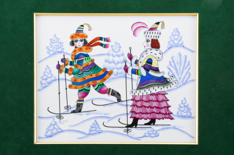 Пласт 20х16 см рис. Зимние забавы. Лыжи (гладкий багет 43х39 см) 