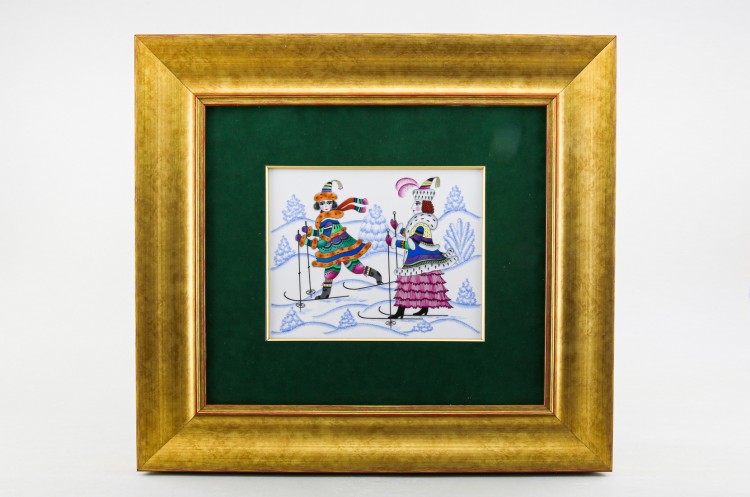 Пласт 20х16 см рис. Зимние забавы. Лыжи (гладкий багет 43х39 см) 