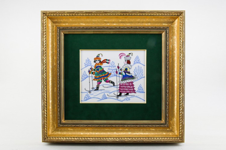 Пласт 20х16 см рис. Зимние забавы. Лыжи (рельефный багет 43х39 см) 