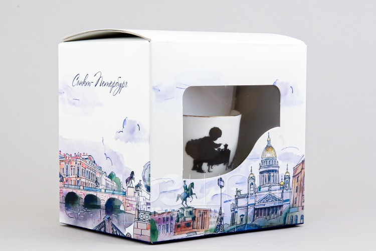 Чашка с блюдцем кофейная ф. Ландыш рис. Силуэты. Чаепитие в подарочной упаковке (Петербург) 