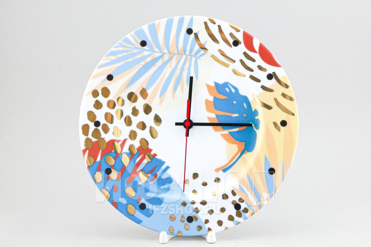 Часы на тарелке рис. Листья монстеры 