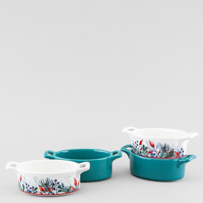 Набор кокотниц 150 мл ф. Стандартная рис. Календа Зеленая, 4 предмета