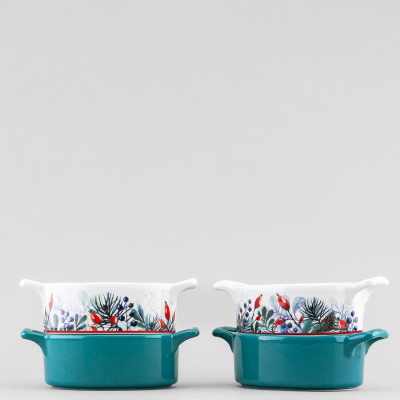 Набор кокотниц 150 мл ф. Стандартная рис. Календа Зеленая, 4 предмета