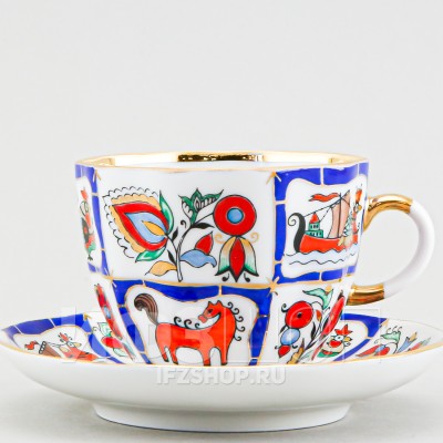 Чашка с блюдцем кофейная ф. Тюльпан рис. Русский лубок