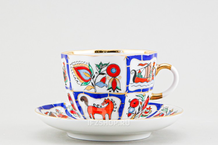 Чашка с блюдцем кофейная ф. Тюльпан рис. Русский лубок 