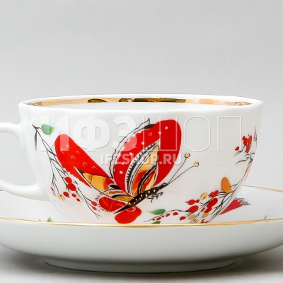 Чашка с блюдцем чайная ф. Тюльпан рис. Бабочки