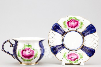 Чашка с блюдцем чайная ф. Императорская рис. Высокохудожественная роспись