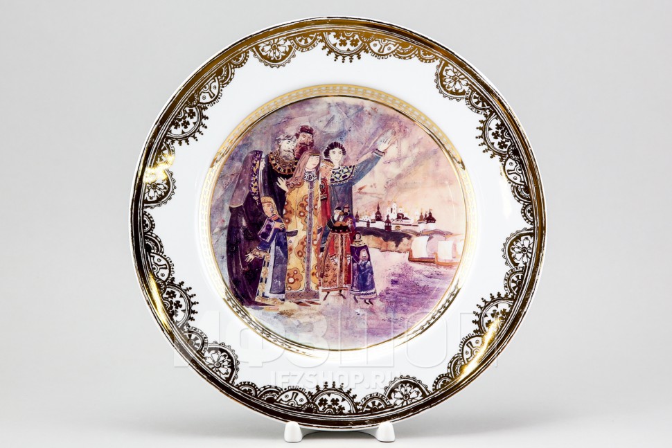 Декоративная тарелка 26.5 см рис. Сказка о царе Салтане. Пушки с пристани палят.