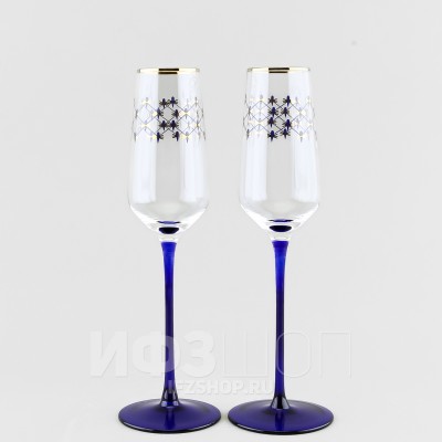 Набор из 2 бокалов для шампанского 200 мл рис. Кобальтовая сетка