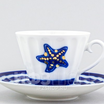 Чашка с блюдцем чайная ф. Лучистая рис. Морские звезды. Звезда