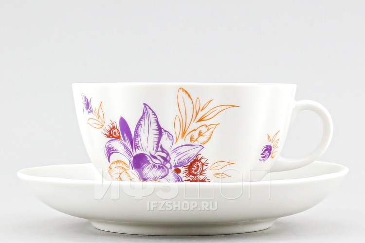 Чашка с блюдцем чайная ф. Тюльпан рис. Букет (без золота) 