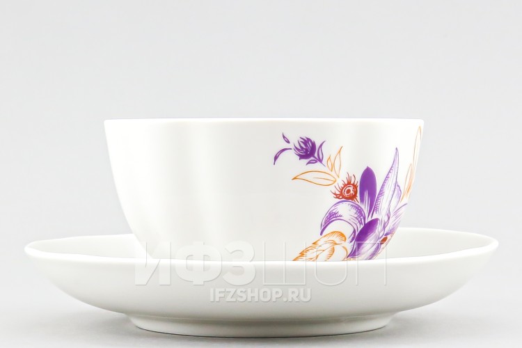 Чашка с блюдцем чайная ф. Тюльпан рис. Букет (без золота) 