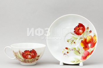 Чашка с блюдцем чайная ф. Белый лебедь рис. Альпийские цветы