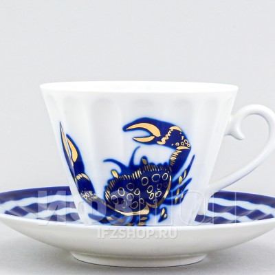 Чашка с блюдцем чайная ф. Лучистая рис. Морские звезды. Крабик