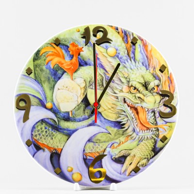Часы на тарелке рис. Дракон