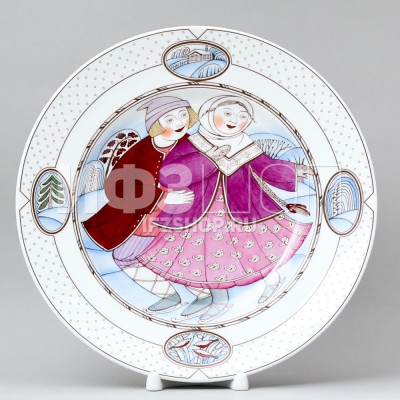 Декоративная тарелка 24 см рис. На коньках. Зима