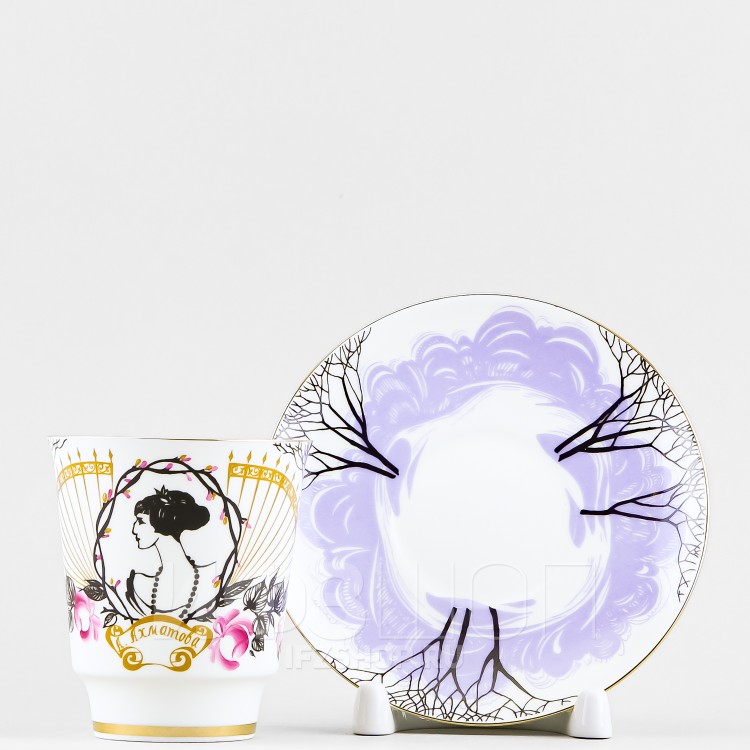 Чашка с блюдцем кофейная ф. Майская рис. Посвящение Анне Андреевне в Москве