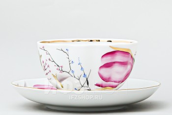 Чашка с блюдцем чайная ф. Тюльпан рис. Розовые тюльпаны