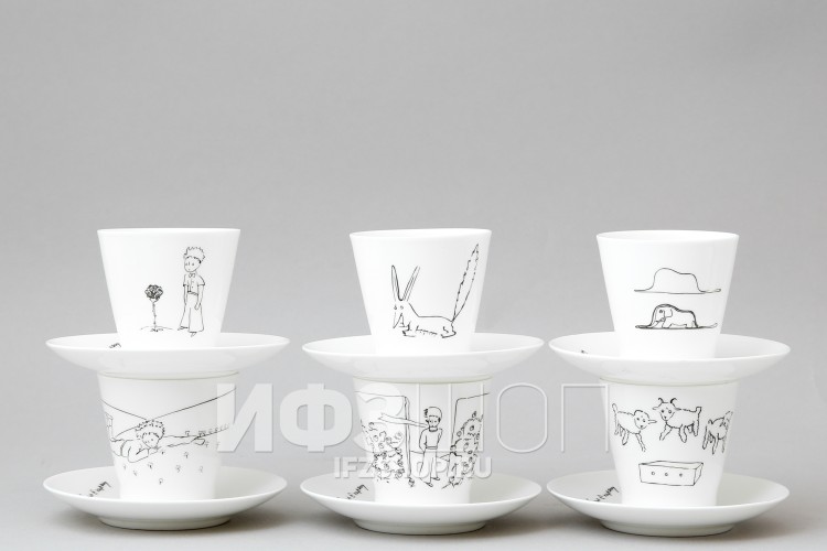 Набор из 6 кофейных чашек с блюдцем ф. Черный кофе рис. Маленький принц в Москве