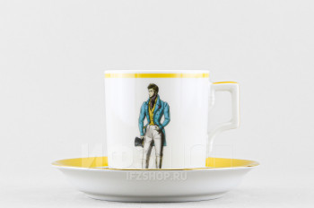 Чашка с блюдцем чайная ф. Гербовая рис. Modes de Paris (желтый)