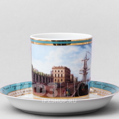 Набор из чашки с блюдцем ф. Гербовая и платка рис. Прогулки