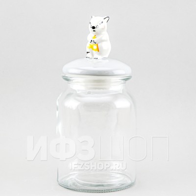 Емкость для сыпучих продуктов 1 л Мышка с сыром (серая крышка)