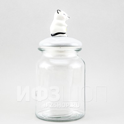 Емкость для сыпучих продуктов 1 л Мышка с сыром (серая крышка)