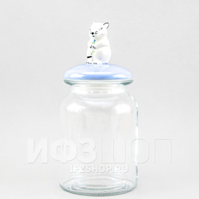 Емкость для сыпучих продуктов 1 л Мышка-хозяйка (синяя крышка)