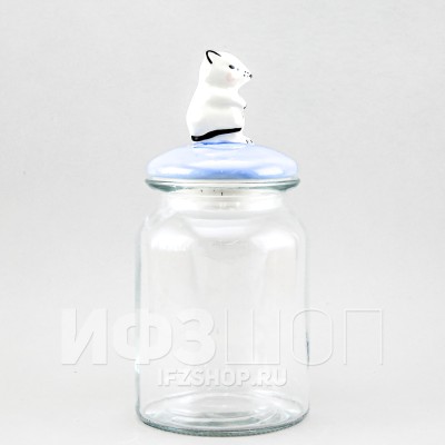 Емкость для сыпучих продуктов 1 л Мышка-хозяйка (синяя крышка)