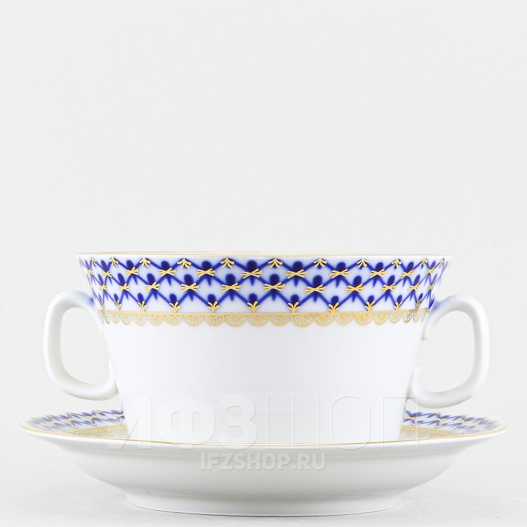 Чашка с блюдцем бульонная ф. Молодежная рис. Кобальтовая сетка в Москве