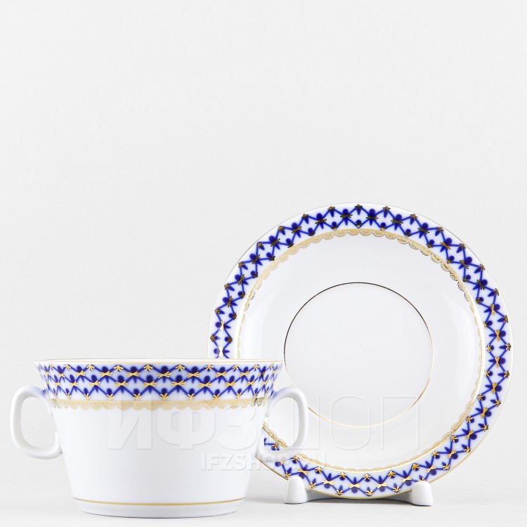 Чашка с блюдцем бульонная ф. Молодежная рис. Кобальтовая сетка в Москве