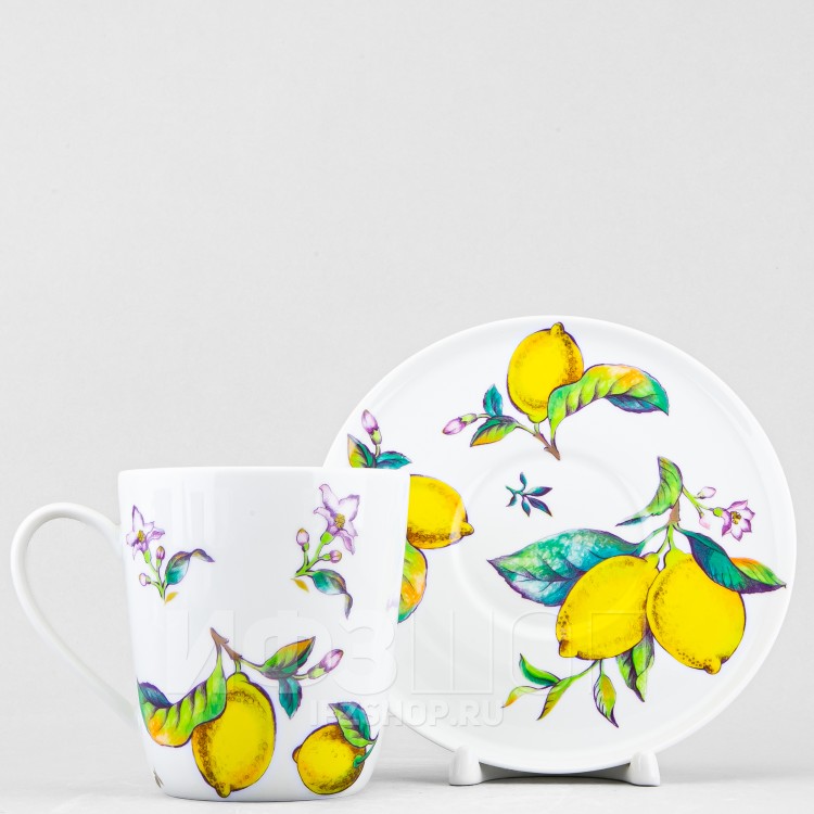 Чашка с блюдцем чайная ф. Колокол рис. Лимоны (микс) в Москве