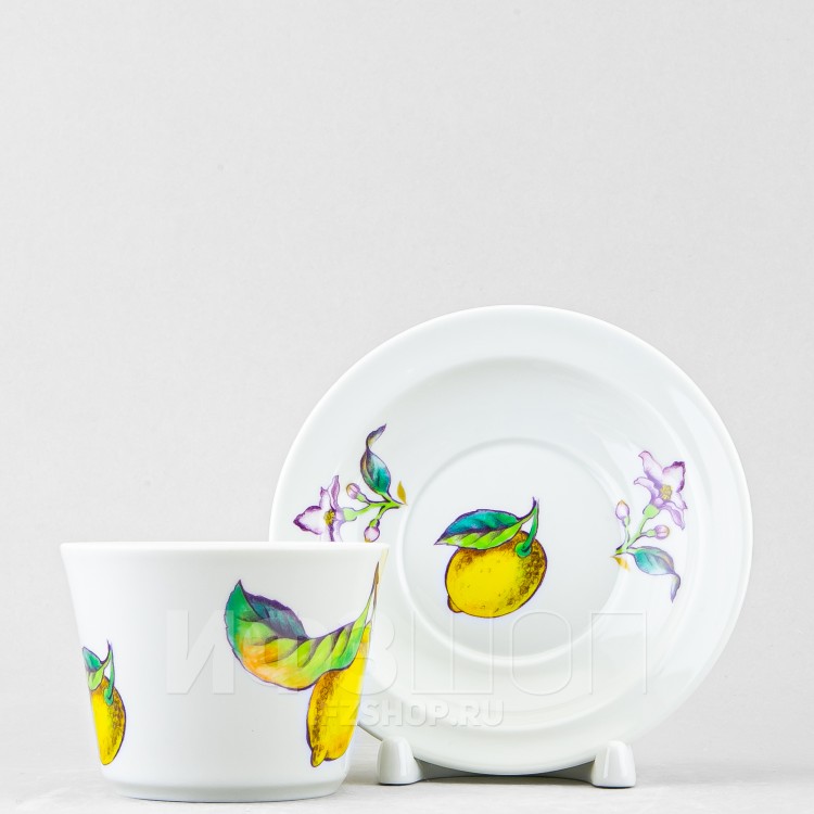 Чашка с блюдцем чайная ф. Молодежная рис. Лимоны (микс) в Москве