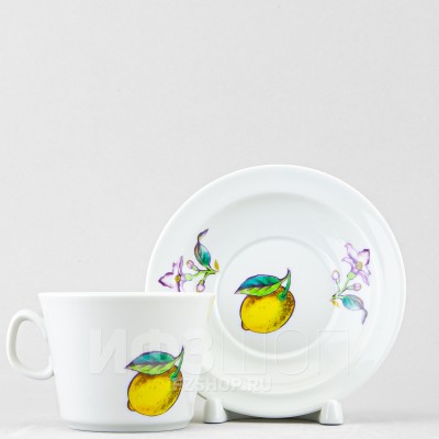 Чашка с блюдцем чайная ф. Молодежная рис. Лимоны (микс)
