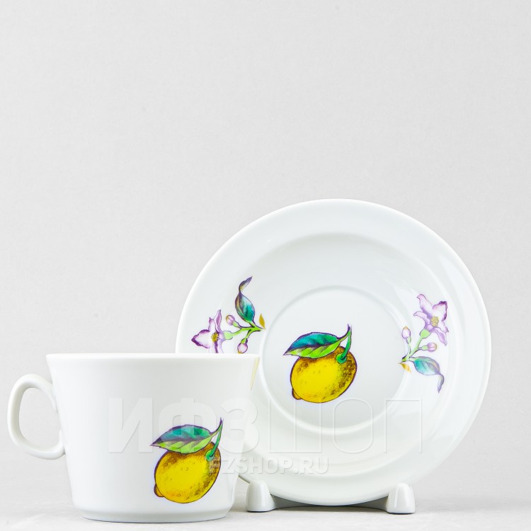Чашка с блюдцем чайная ф. Молодежная рис. Лимоны (микс) в Москве