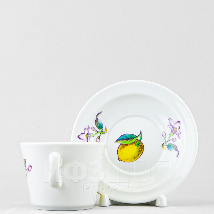 Чашка с блюдцем чайная ф. Молодежная рис. Лимоны (микс) в Москве