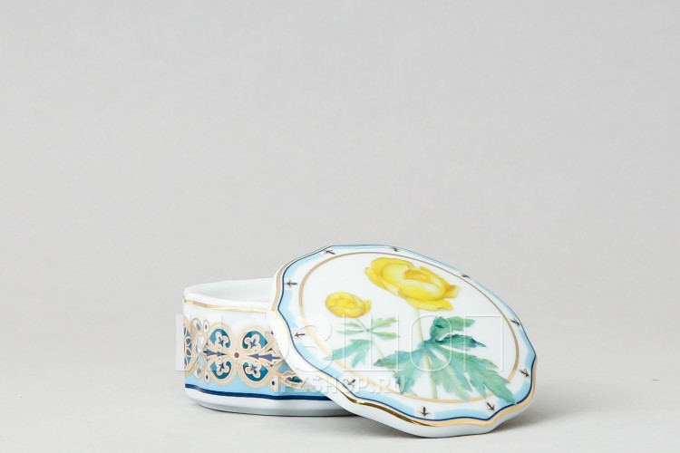 Шкатулка ф. Круглая малая рис. Золотая купавка 