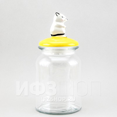 Емкость для сыпучих продуктов 1 л Полевая мышка (желтая крышка)