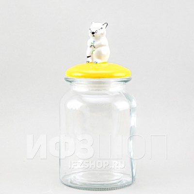 Емкость для сыпучих продуктов 1 л Полевая мышка (желтая крышка)