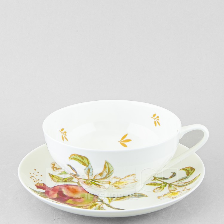 Чашка с блюдцем чайная ф. Купольная рис. Гранаты (микс) в Москве