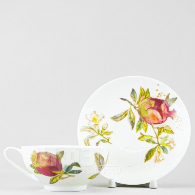 Чашка с блюдцем чайная ф. Купольная рис. Гранаты (микс)