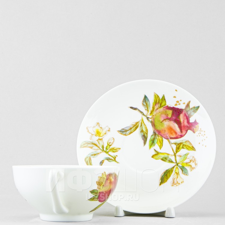 Чашка с блюдцем чайная ф. Купольная рис. Гранаты (микс) в Москве