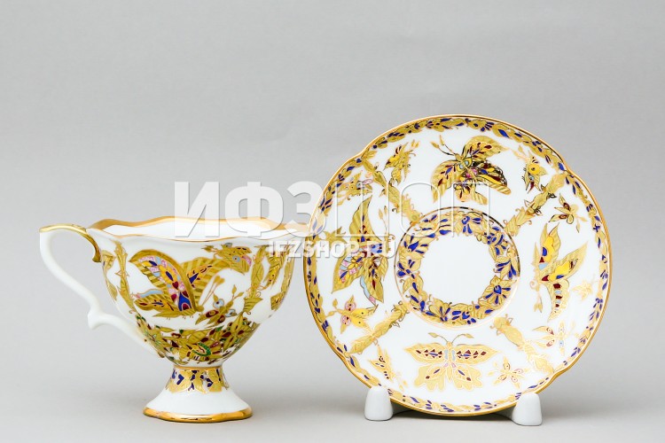 Чашка с блюдцем кофейная ф. Наташа рис. Фантастические бабочки (полностью ручная роспись) в Москве