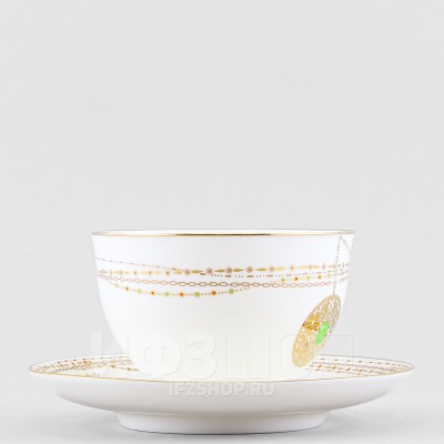 Чашка с блюдцем чайная ф. Яблочко рис. Золотой медальон