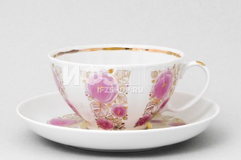 Чашка с блюдцем чайная ф. Белый лебедь рис. Розовый сад