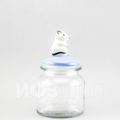 Емкость для сыпучих продуктов 0.7 л Мышка-хозяйка ( синяя крышка)